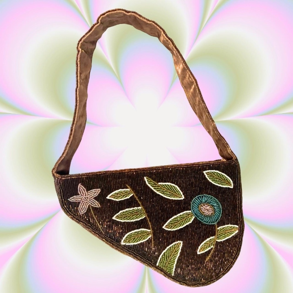 Vintage Y2K Beaded Saddle Shoulder Bag